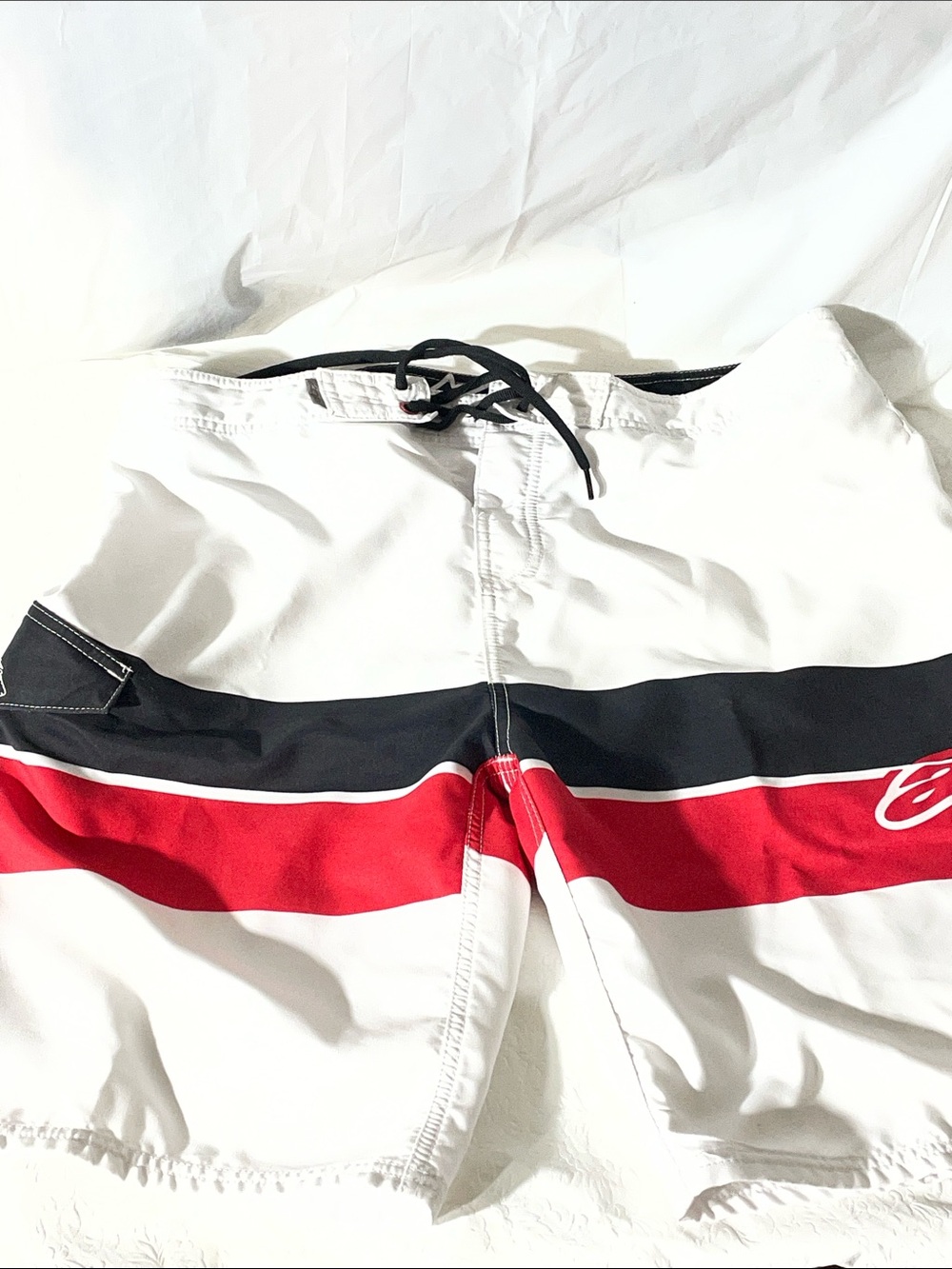 Alpinestars White Swim Board Shorts with Black and Red Stripes
